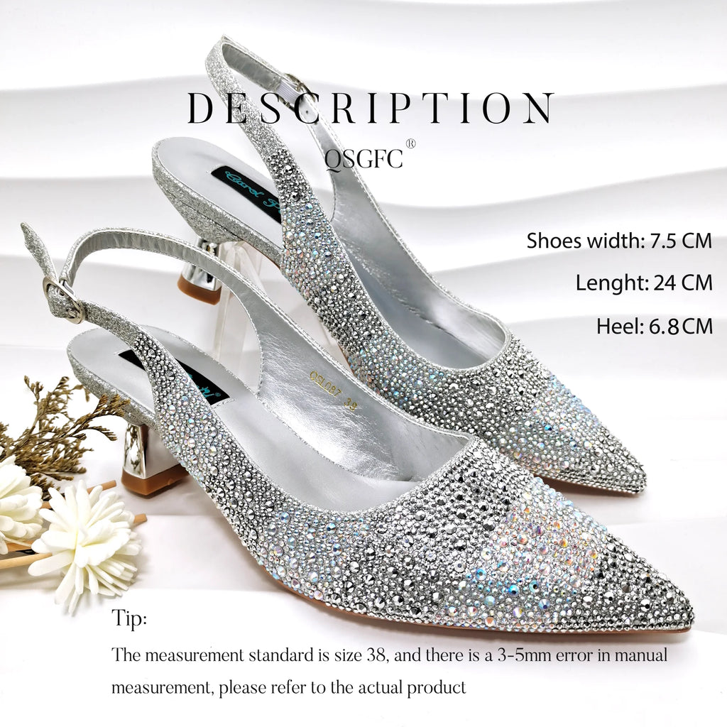 QSGFC Exquisite Fashion Women Shoes Sparkling Diamonds Pointed-toe Design Elegant Party Ladies High Heels