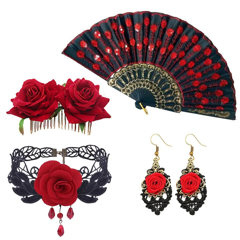 Girls Spanish Flamenco Dress Red Polka Dot Cake Puff Kids Carnival Halloween Party Stage Show Cosplay Festival Dance Costume
