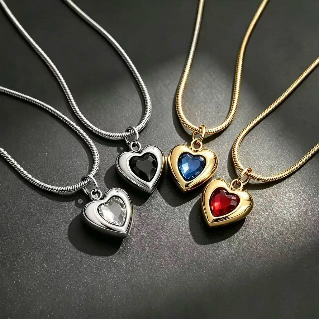 316L Stainless Steel Heart Pendant Necklace For Women Snake Chain Red Heart Zirconia Necklace Waterproof Fashion Jewelry Gift