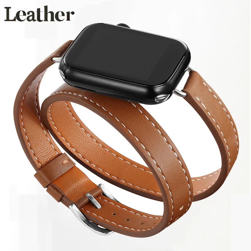 Band for Apple Watch Ultra 49mm 45mm 42mm 44mm 41mm 38mm 40mm Double Tour Leather Strap Iwatch Series 9 8 7 6 Se 5 4 3 2 Correa