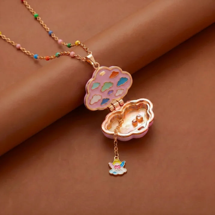 Fairy Tale Gingerbread House Necklace Open and Close Pendant Necklace Women Girls Enamel House Girl Necklace Jewelry Accessory