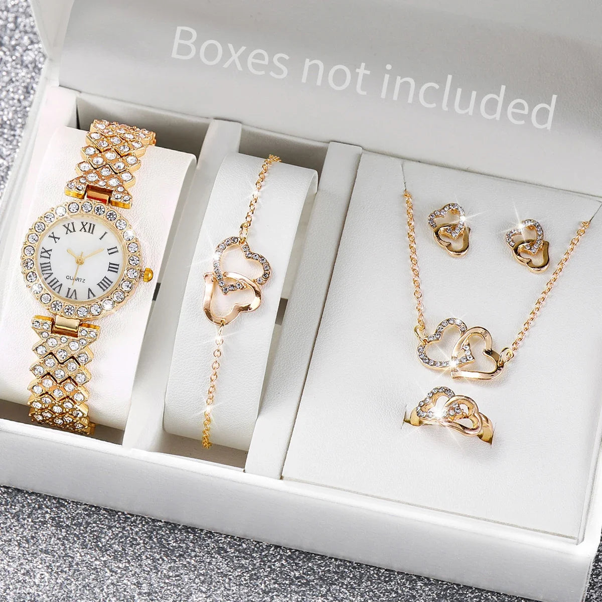 6PCS/Set Luxury Women Watches Fashion Rhinestone Roma Dial Bracelet Band Quartz Watch Jewelry Set Reloj Mujer（Without Box）