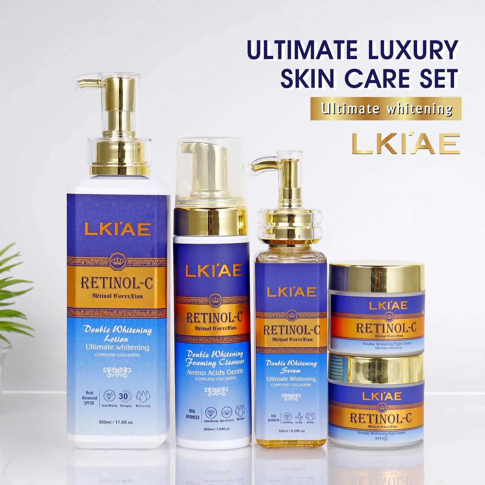 LKIAE Retinol Double Whitening Kit, Remove Wrinkles, Black Spots, Melanin, Moisturizing, Hydrate, Suitable for All Skin Types