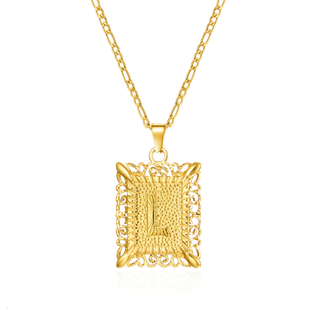 Stainless Steel Initial Letter Necklace For Women Men 2025 New Stylish Square Pendant Necklace Birthday Party Jewelry Gifts