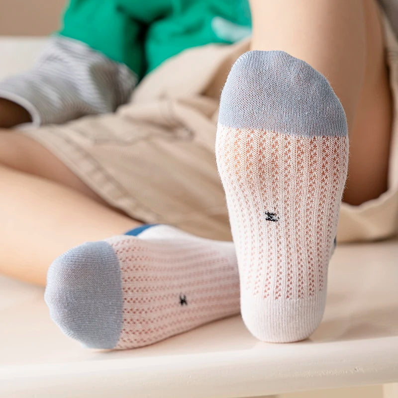 Children's summer thin style mesh baby socks, lightweight and breathable, boys' and girls' socks, cartoon style mid-calf socks