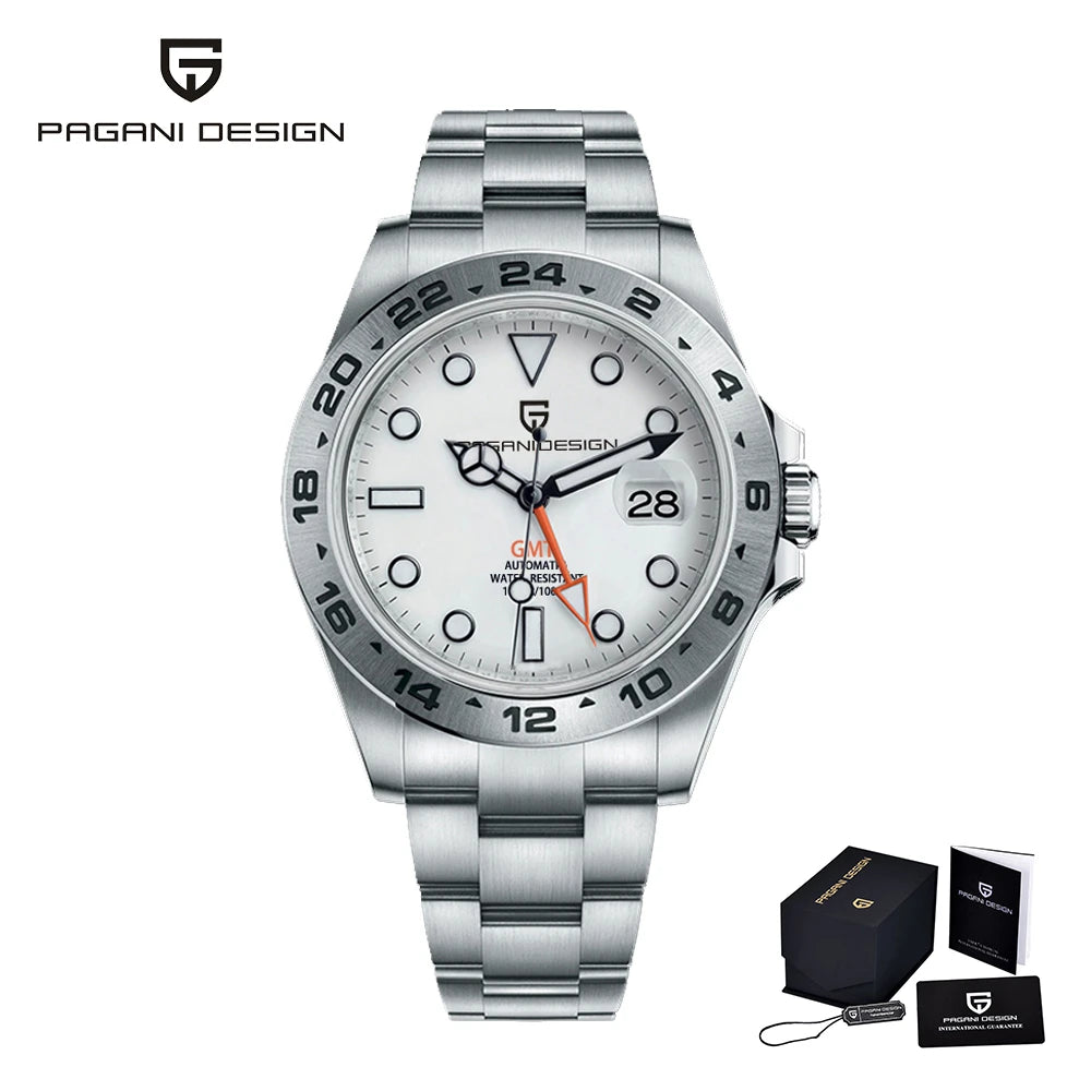 PAGANI DESIGN Vintage 42MM GMT Men's Watch PD1682 Automatic Mechanical Timepiece Sapphire Stainless Steel 100M Waterproof Retro
