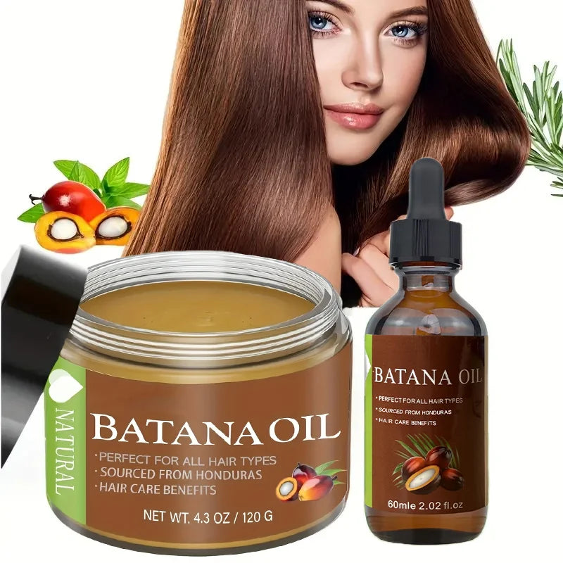 Batana Oil 2Pcs Hair Care Combo Set, Includes 60Ml Dropper Bottle Batana Oil And 120G Jar Batana Oil Paste, Tame Frizzy Hair, Home Hair Care Kit, Suitable For Curly And Straight Hair
