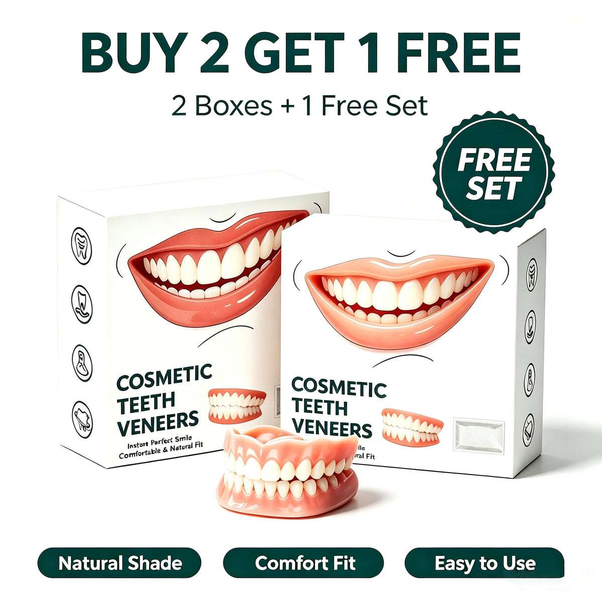 Natural‑Looking Silicone Full Denture Upper Lower Set Soft Comfortable Reusable False Teeth for Daily Oral Care for Men Women