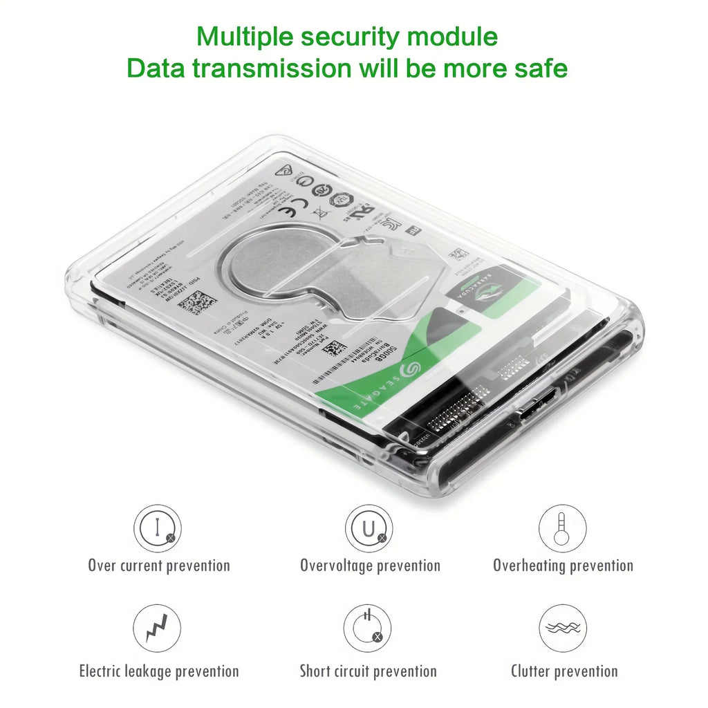 Transparent 2.5 Inch HDD Enclosure SATA to USB 2.0 Type-C SSD Case Portable External Hard Drive Box Tool-Free
