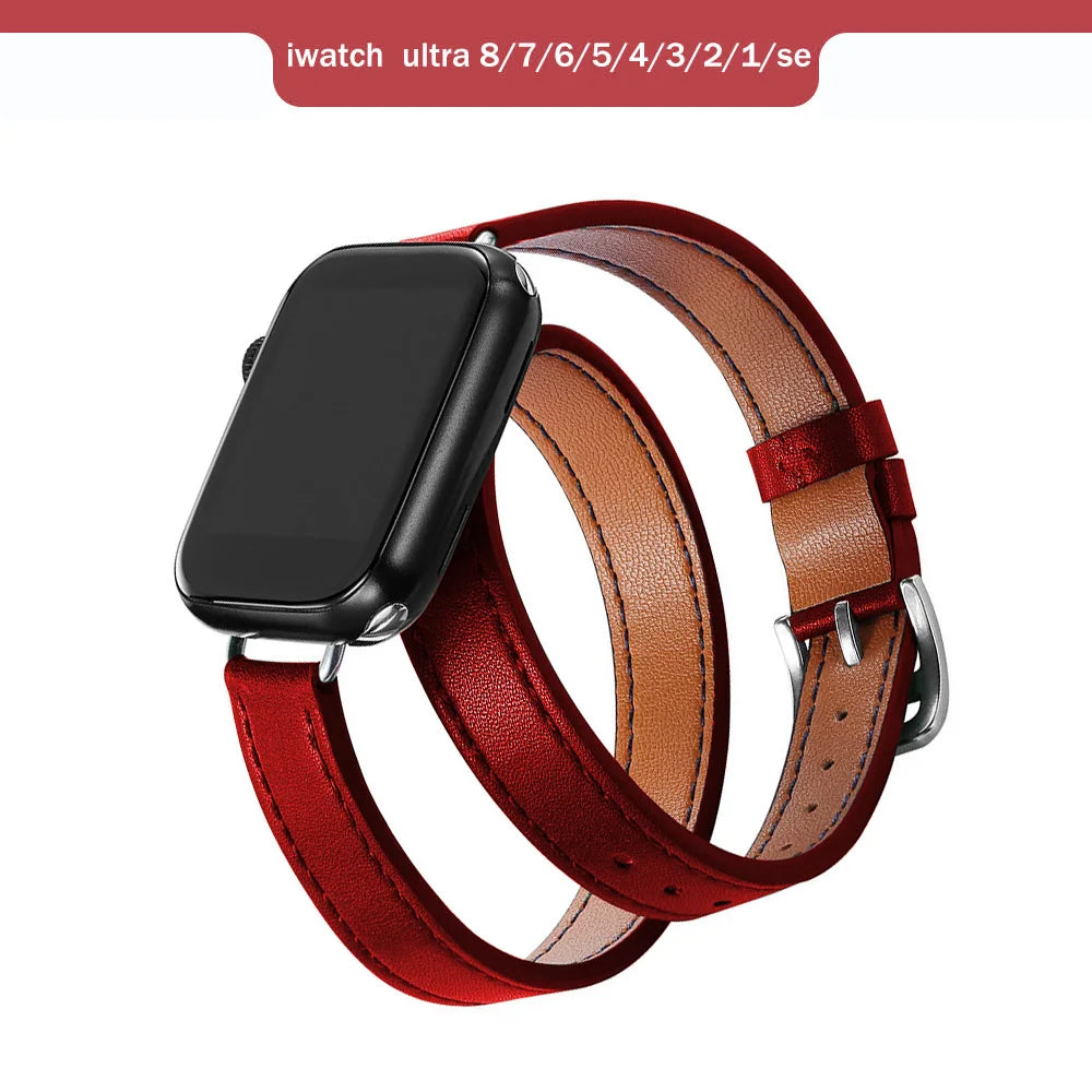 Band for Apple Watch Ultra 49mm 45mm 42mm 44mm 41mm 38mm 40mm Double Tour Leather Strap Iwatch Series 9 8 7 6 Se 5 4 3 2 Correa