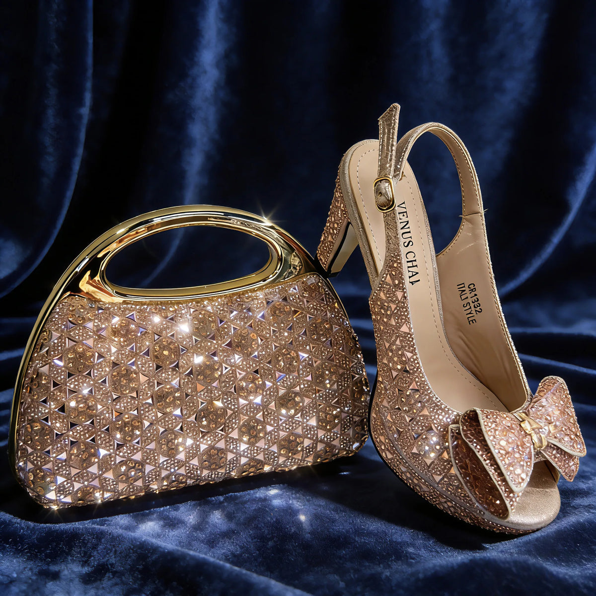 Chic Light Purple Rhinestone Peep-Toe High Heel Sandals and Bag Set for Women –Elegant Italian Party Shoes Perfect for Weddings