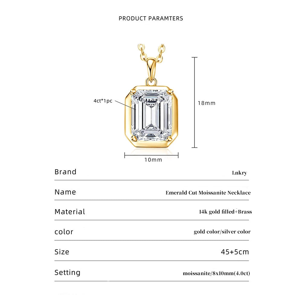 Lnkry 8x10mm Emerald Cut Moissanite Pendant Necklace Trendy Solitaire Lab Diamond Necklaces For Women 2026 Trend Jewellery Gift