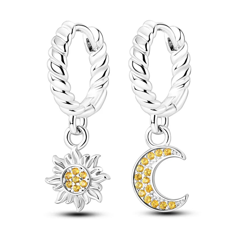 New 925 Sterling Silver Star And Moon  Women Earrings Brilliant Wedding Engagement Star Earrings Jewelry Gift