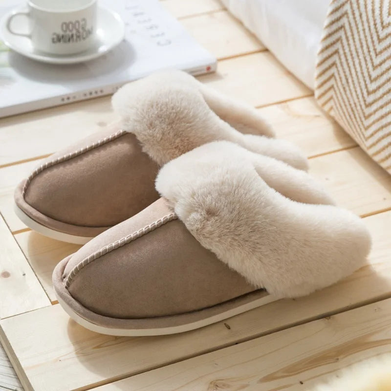 Plus Size 36-47 Women Slippers Furry Winter Warm Home Shoes Men Couples house floor slides Slip On Footwear Comfortable soft
