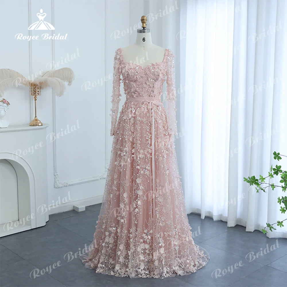 Pastrol Square Collar  A Line Prom Dress 2026 Lace Applique Floral Embellished Gown birthday فساتين سهرة Customized
