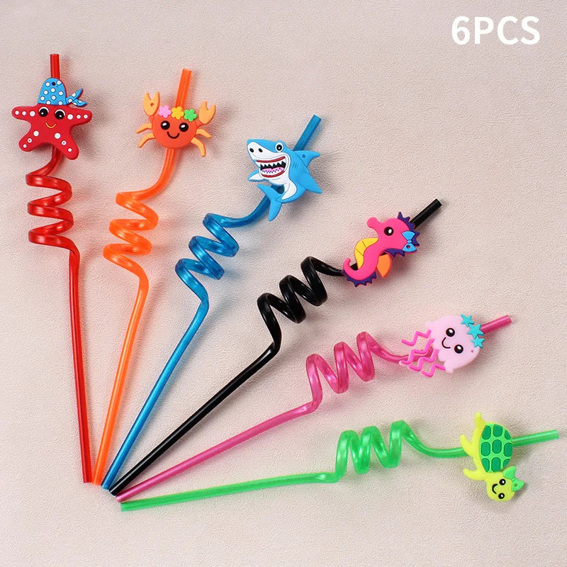 6pcs Zoo-themed Straws  Reusable Plastic Twisted Straws  Decorations for School, Kids' Birthdays, and Family Parties