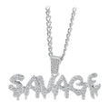 Bling Bling Savage Letter Necklace & Pendant Shiny Ice Out Link Chain Necklace With Tennis Chain Choker Hip Hop Jewelry for Men