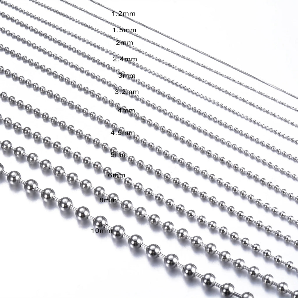 10pcs/lot 2.4mm Stainless Steel Ball Chain Men Necklace Bracelet Keychain Trinket Dog Tag Jewelry Accessories 15cm-75cm