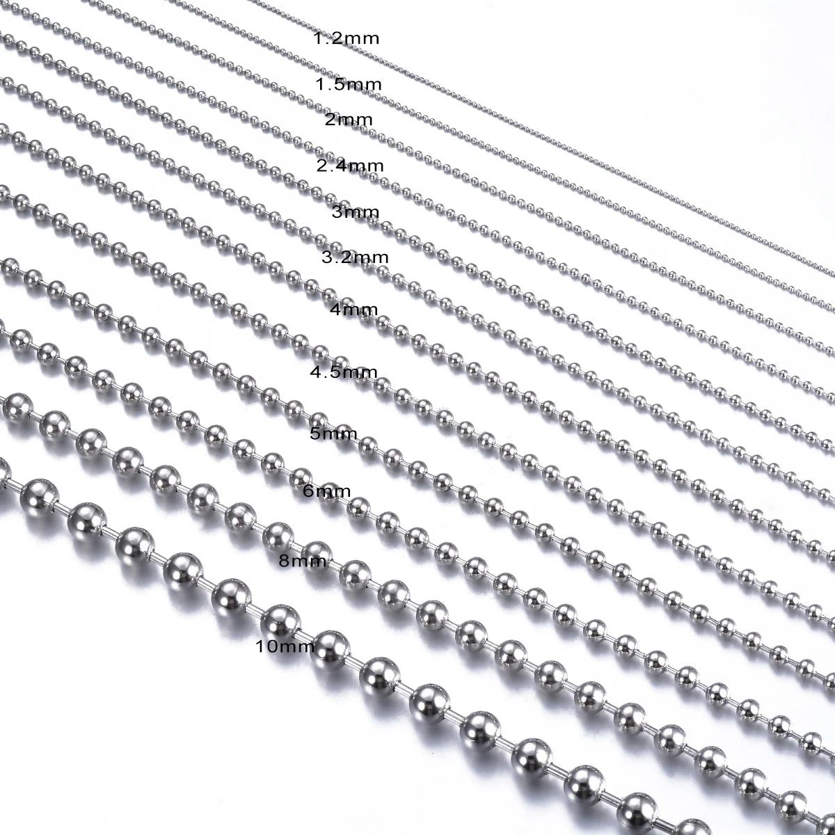 10pcs/lot 2.4mm Stainless Steel Ball Chain Men Necklace Bracelet Keychain Trinket Dog Tag Jewelry Accessories 15cm-75cm