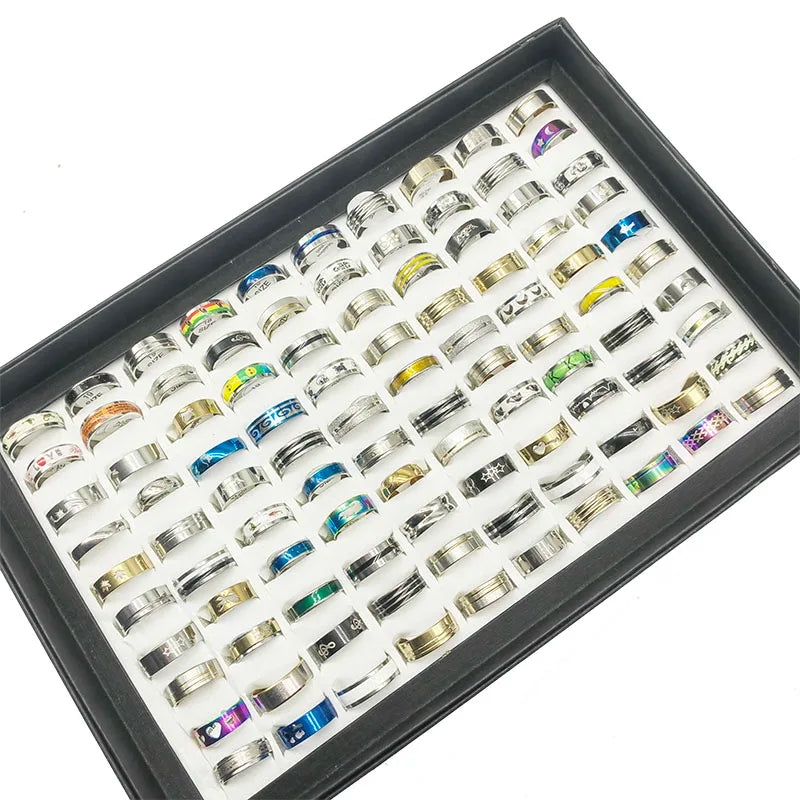20pcs/Lot New Fashion Mix Style Stainless Steel Finger Rings for Women Men Hot Rock Wide Personality Party Bar Joint Ring Boy