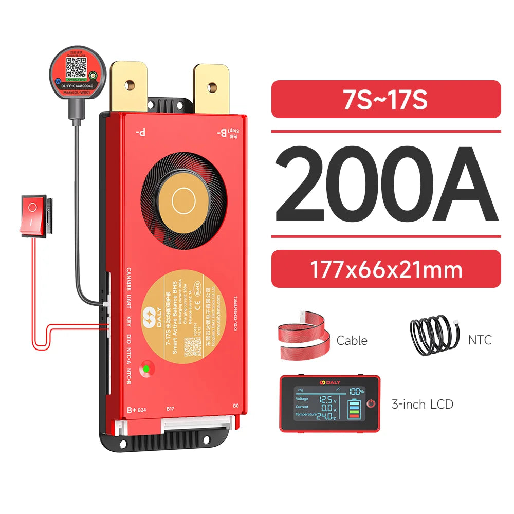 DALY Smart BMS 4S 8S 16S 40A 60A 100A 150A 200A 12V 24V 48V LiFePo4 1A Active Balance BMS with LCD RS485 UART WIFI KEY