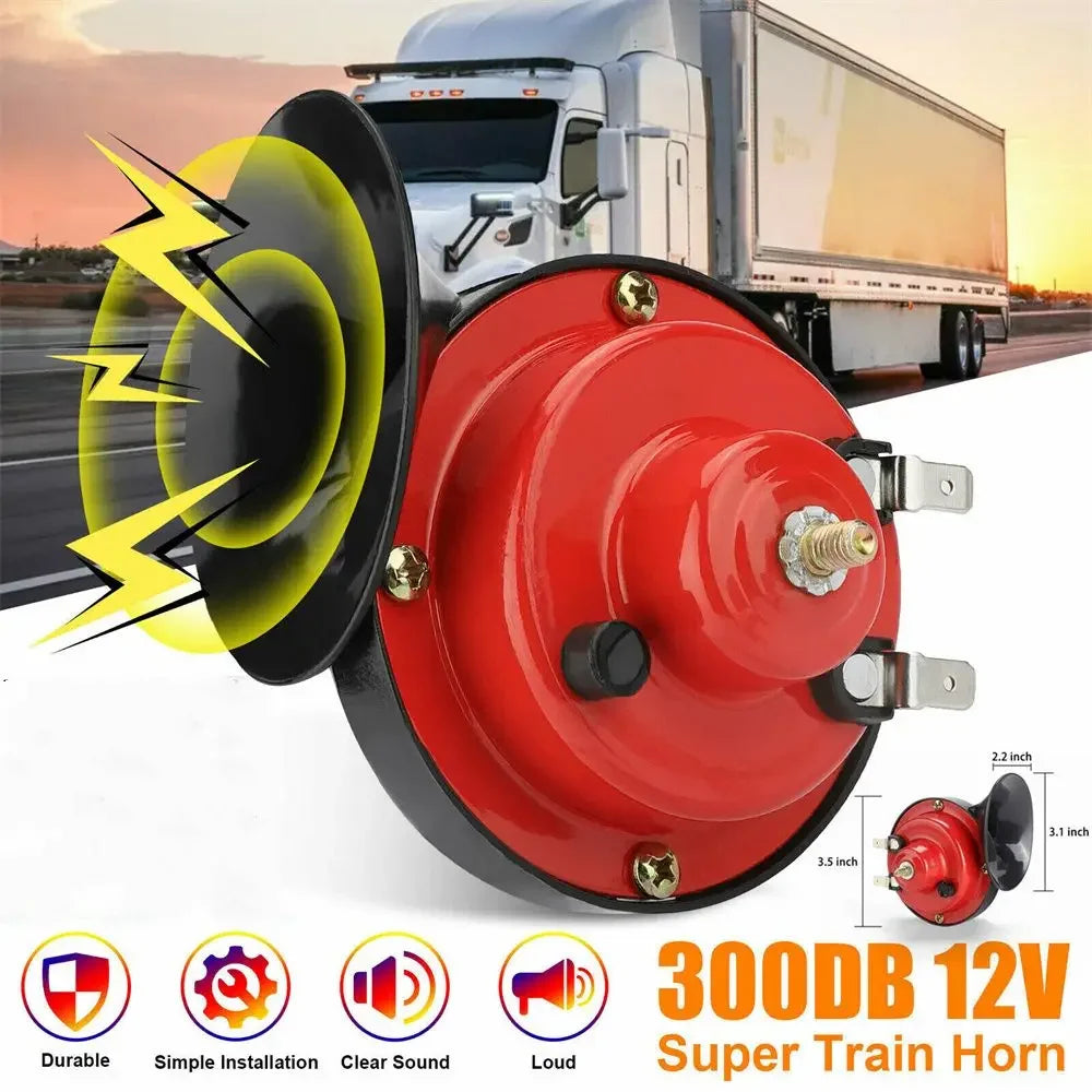 Double Trumpet Train Air Horn 12V 300DB Super Loud Waterproof Electric Snail Horn Kit for Pickup Truck Jeep Motorcycle Boat