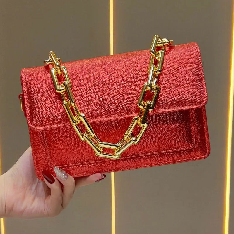 New Evening Women's Bags Luxury Brand Shiny Leather Dinner Party Women's Handbags Fashionable Women's Shoulder Crossbody Bags