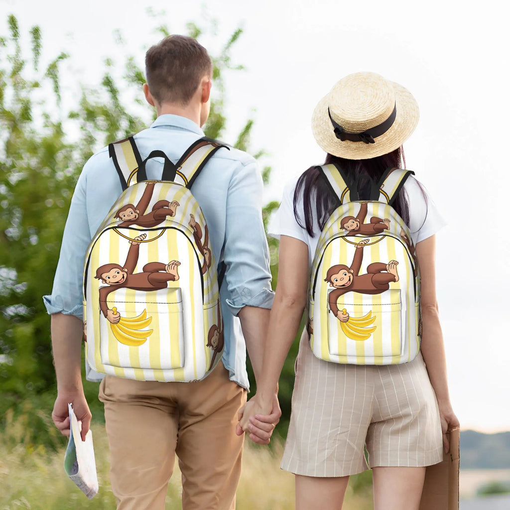 Curious George Swing Banana Stripe Backpack  Outdoor Style Backpacks Women High Quality Large School Bags Streetwear Rucksack