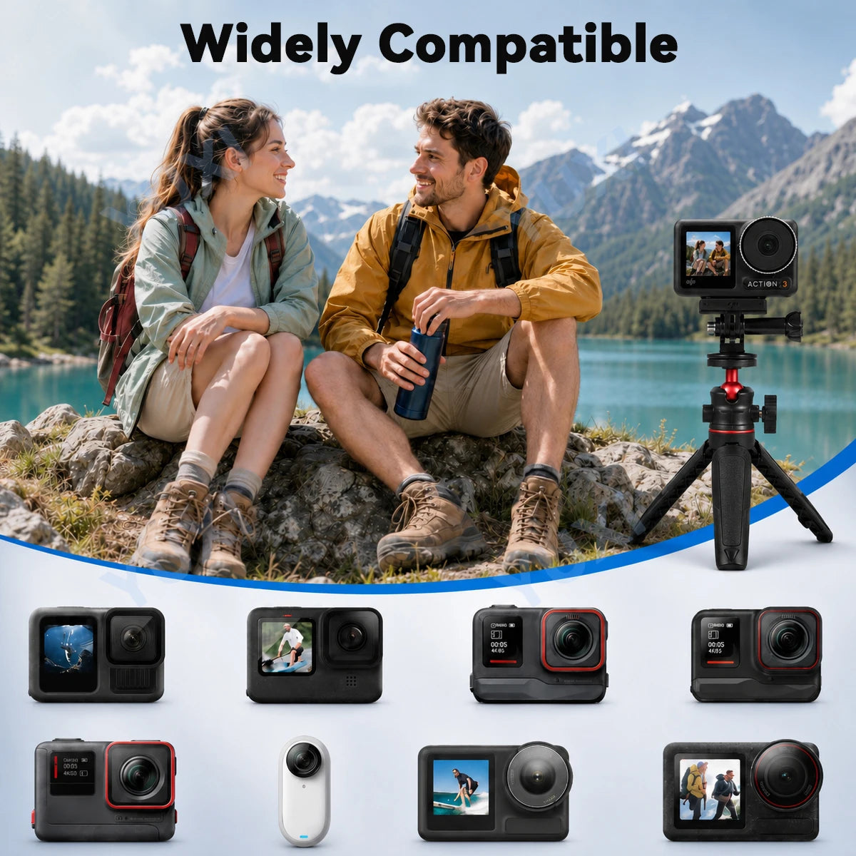 Mini Extendable Tripod Selfie Stick for DJI Osmo Pocket 4/3 Action6/5Pro/4 Insta360 X5/X4 Ace Pro 2 GoPro 13 Ballhead Mount Grip