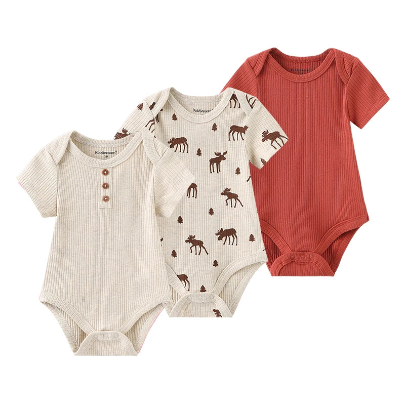 Kiddiezoom 3/4 Pcs/Lot Four Seasons Unisex Cartoon Newborn Boy Girl Bodysuits Soft Cute Infant Onesies Clothes Baby Shower Gift