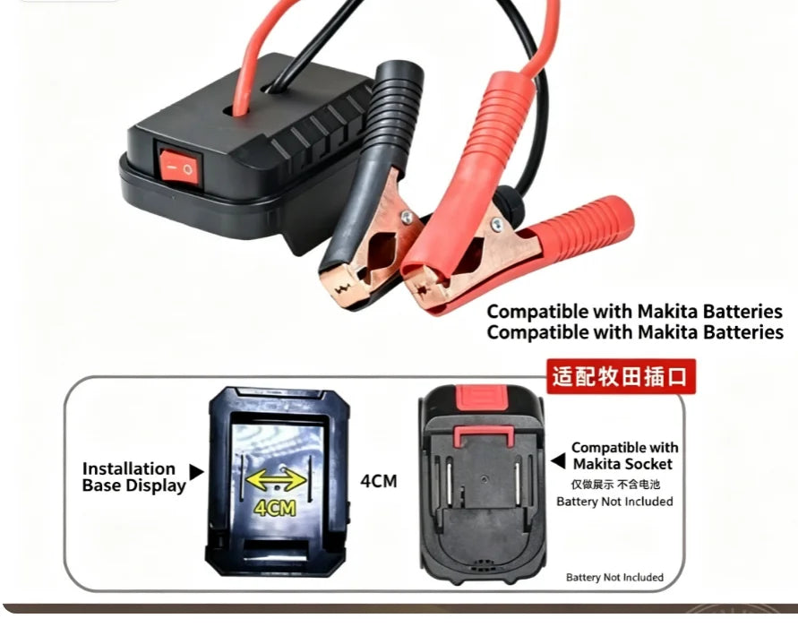 Car Emergency Jump Start Adapter For Makita Lithium‑Ion Battery, 12V Vehicle Jumper Booster Cable Clips with Dual USB Output Swi
