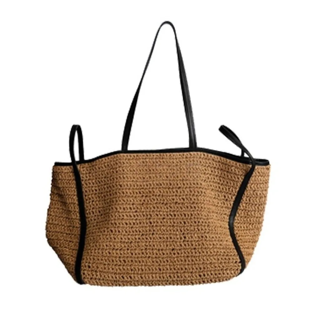 Fashion Vintage Straw Baskets Bag Straw Handmade Woven Beach Bag Korean Style Large Capacity Tote Bag Women Accessory