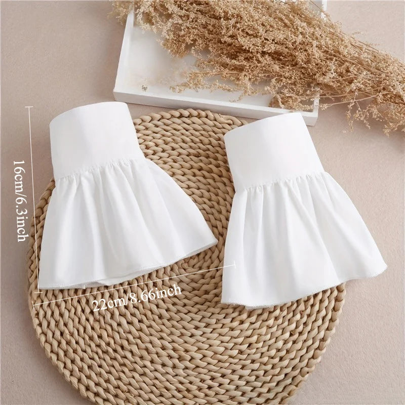 2pcs Ruffles Simple White Cuffs Trumpet Shaped Sleeve Button Casual Fake Cuff Women Clothing Accessories Wrist Wrap Cuffs