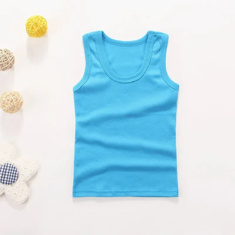 Children Vests T-shirts Summer Boys Girls Cotton Sports Tops Waistcoat Pure Color Casual Kids Vest