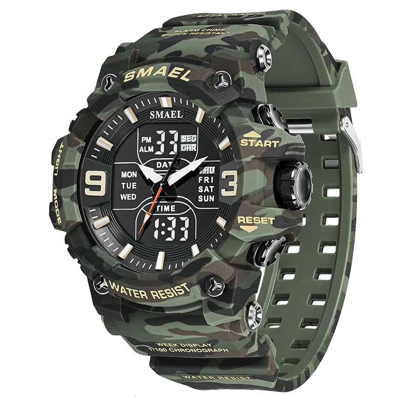 SMAEL 8049MC Camouflage New Style Digital Waterproof Sports Watches Men's Shock Analog Dual Display Watch