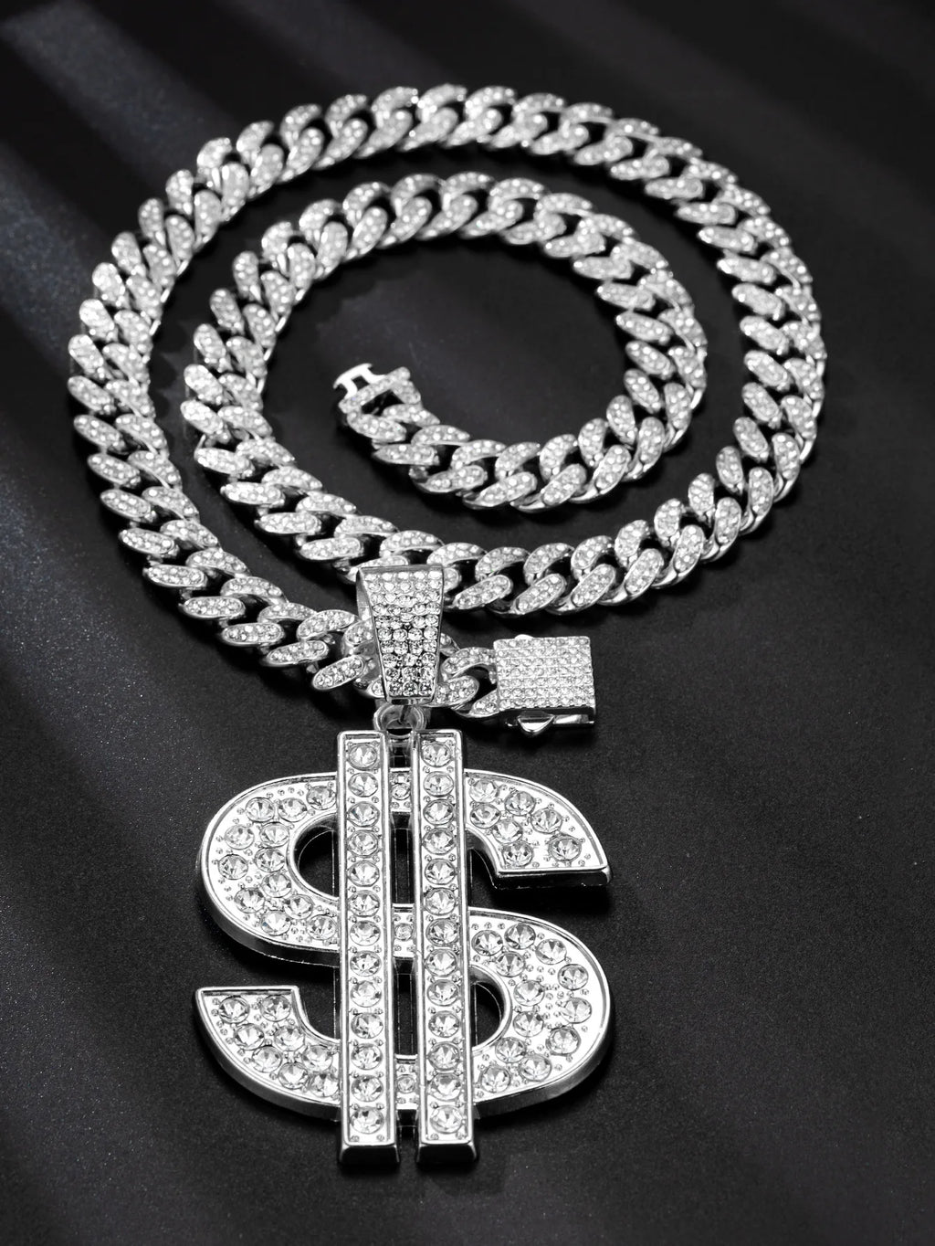ZAKOL Hip Hop Letter Pendant Necklace for Women Men Shiny Rhinestones 13MM Cuban Chain Necklaces Fashion Jewelry Gifts