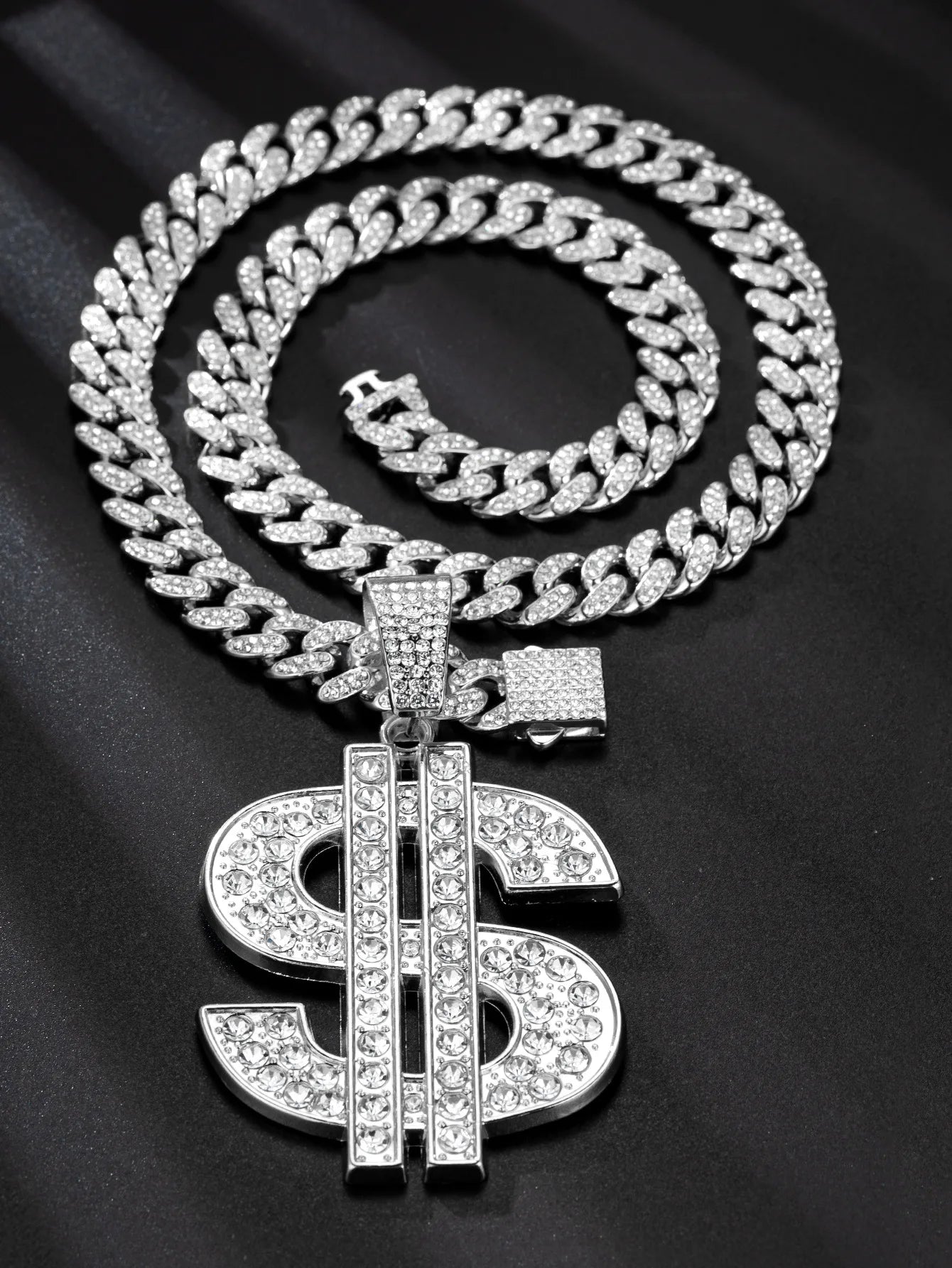 ZAKOL Hip Hop Letter Pendant Necklace for Women Men Shiny Rhinestones 13MM Cuban Chain Necklaces Fashion Jewelry Gifts