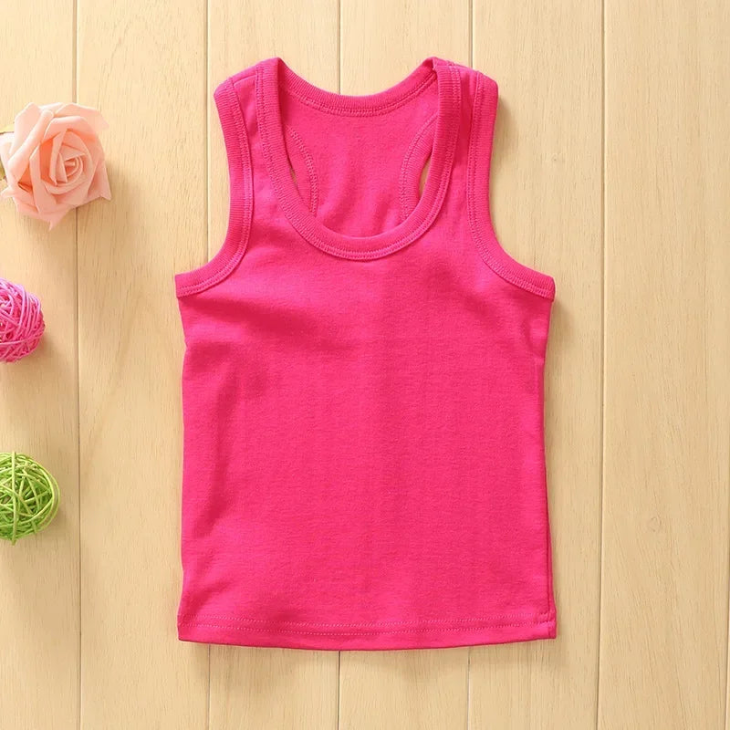Children Vests T-shirts Summer Boys Girls Cotton Sports Tops Waistcoat Pure Color Casual Kids Vest