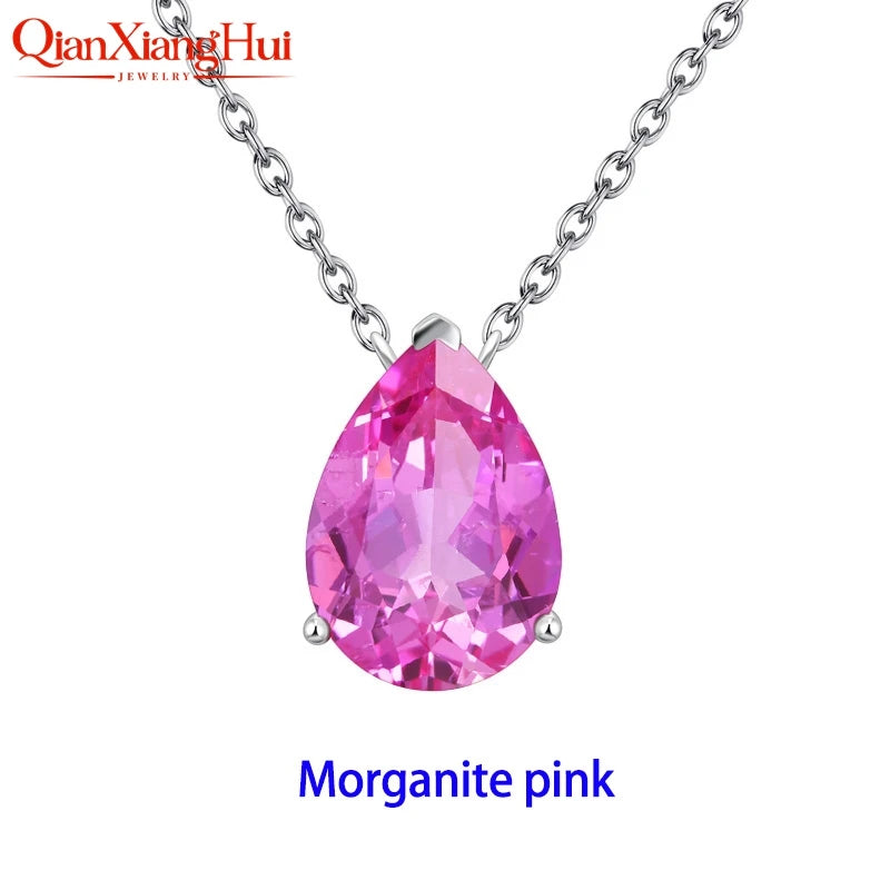 925 Silver Pear Shape 7ct 10x14mm Royal Blue/Cornflower Blue Lab Grown Created Sapphire Inclusions Stone Jewelry Pendant Necklac