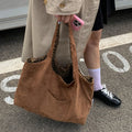 Leopard Print Vest Shoulder Bag for Women Double-sided Female Retro Suede Tote Purse Fall Winter Ladies Contrast Color Handbags