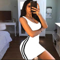 Summer Women Casual Sheath Dress Lady Spaghetti Strap Sleeveless Sexy Stretch Slim Contrast Striped Dresses