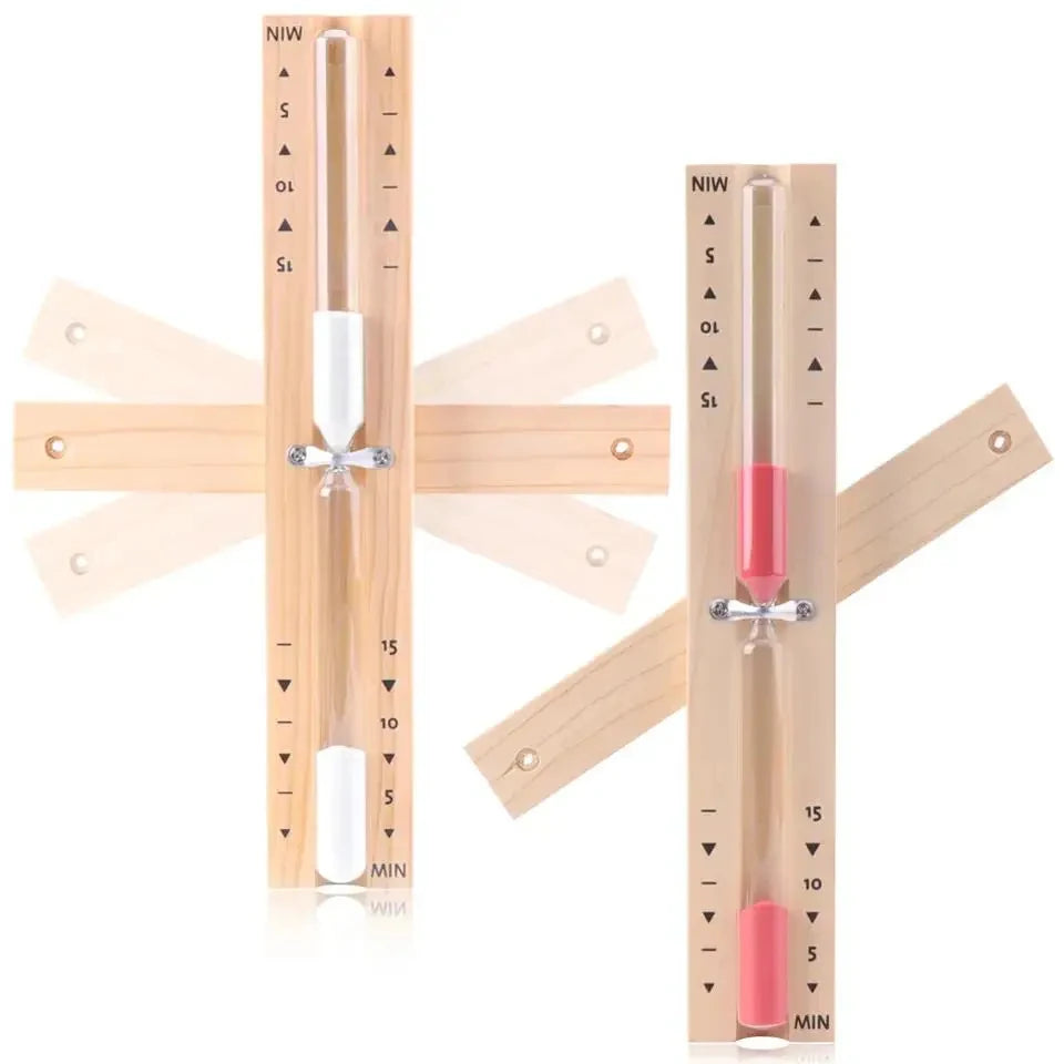 15min Wooden Rotating Hourglass Timer Wall Mounted Explosion-Proof Glass Timer for Bathroom Sauna Decorative Ornament