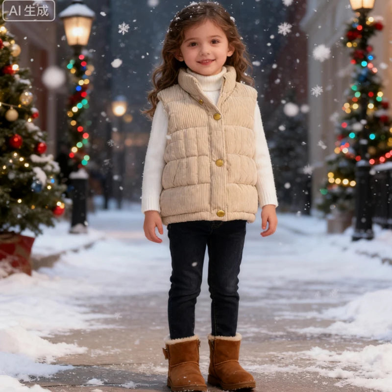 Autumn Winter Baby Girls Boys Vest Cute Thicken Waistcoat Outerwear Children Teens Cotton Solid Color Jackets Vest 2 to 6 Years