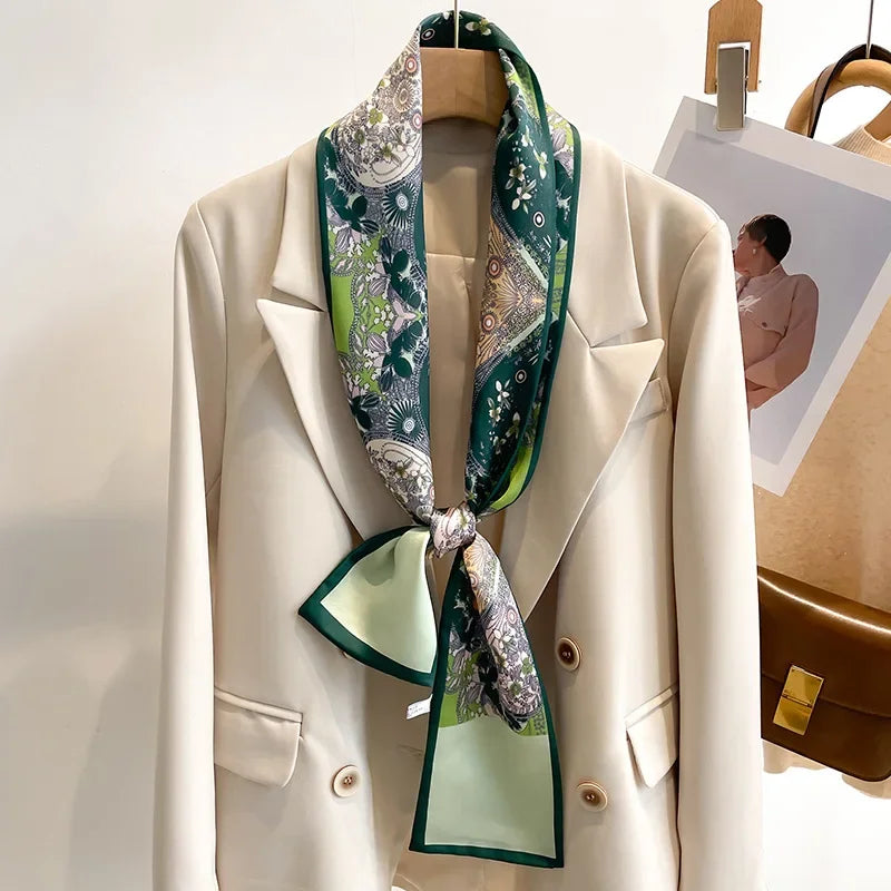 Floral Print 12*145cm Long Ribbon Silk Scarf Women Neck Scarves Headband Female Skinny Neckerchief Hair Band Neck Tie Bag Ribbon