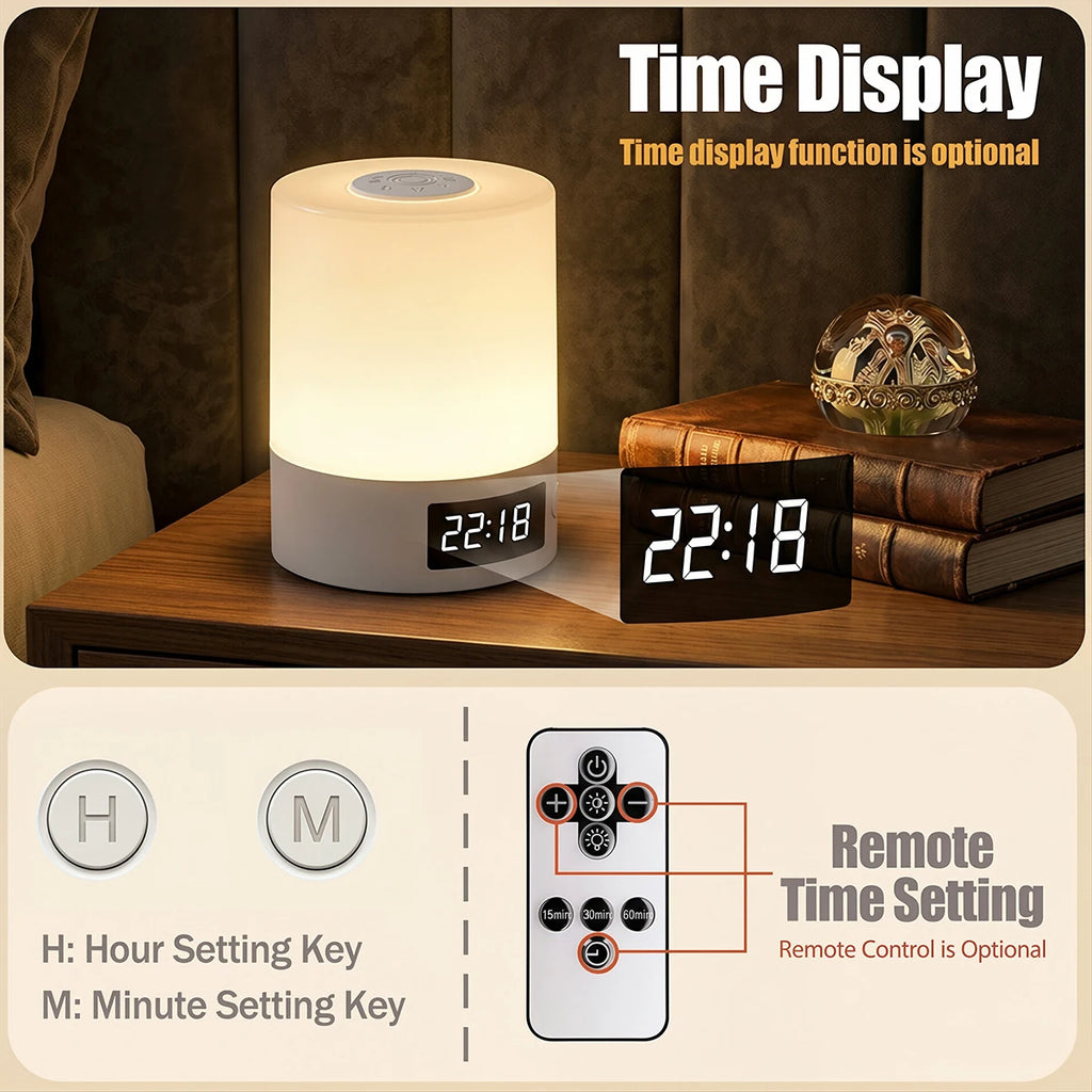 Touch Control LED Night Light with Clock Timer Remote Control USB Bedside Lamp Dimmable 3 Color Temperature Bedroom Sleep Lamp