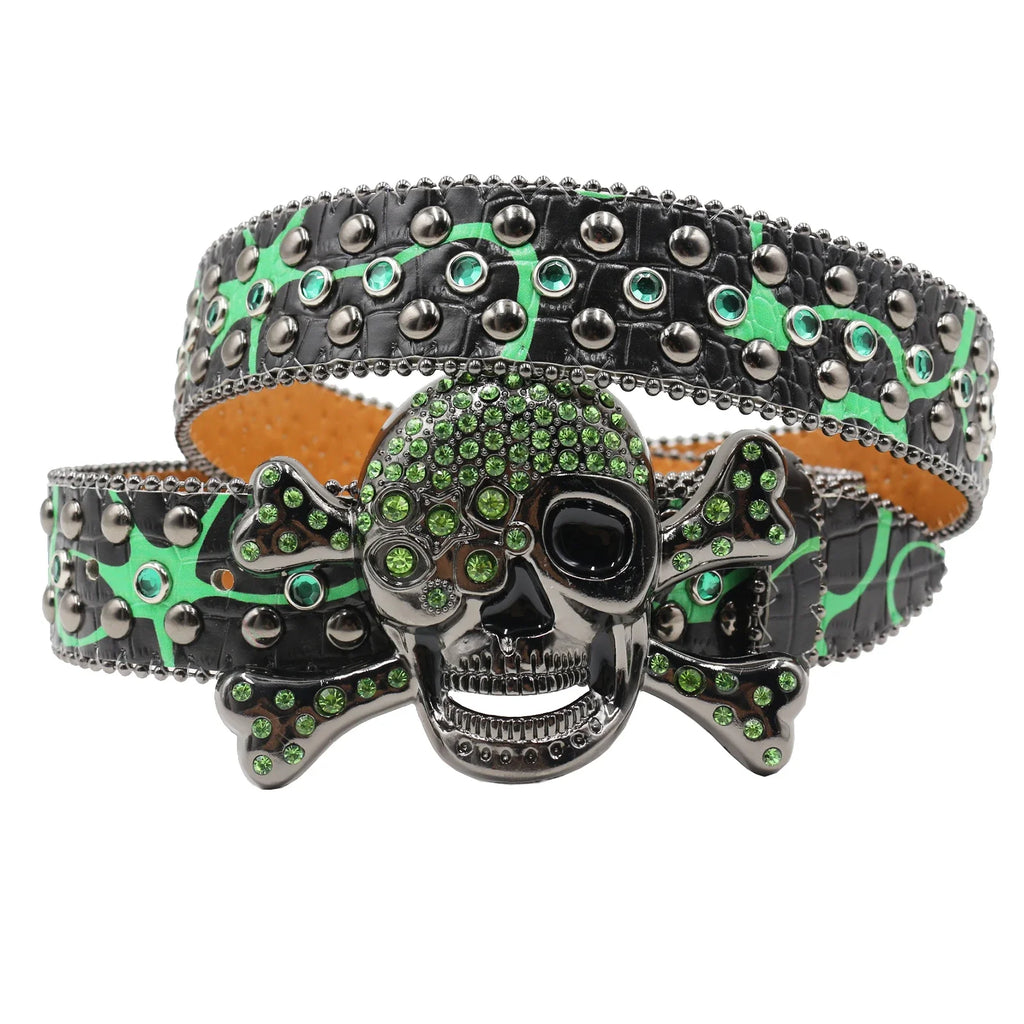 Hot Rhinestone Belts Studded Skull Lether Belts for Women Luxury Designer Brand Strap For Jeans Suppliers White Black