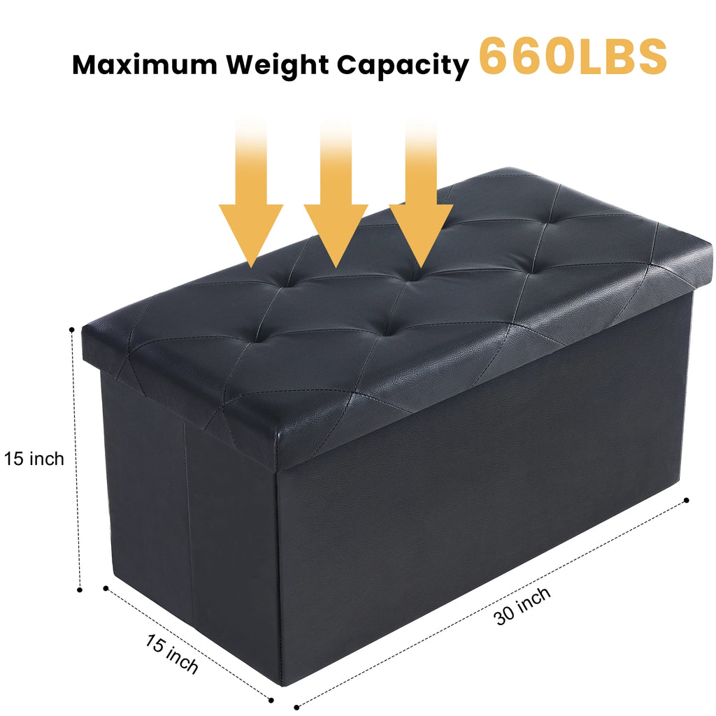 JHK 43 Inches Leather Folding Ottoman Storage Footstool Toy Box Bedroom Bench Load 660 lbs Foot Rest Stool For Living Room