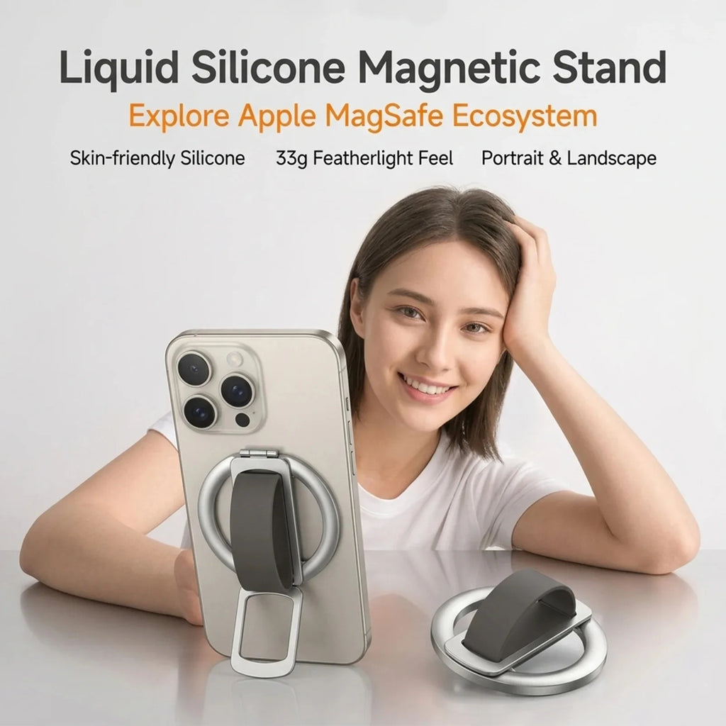 Silicone Magnetic Folding Phone Finger Grip 360° Rotating Universal Phone Ring Holder for MagSafe iPhone 17 Xiaomi Cell Phone