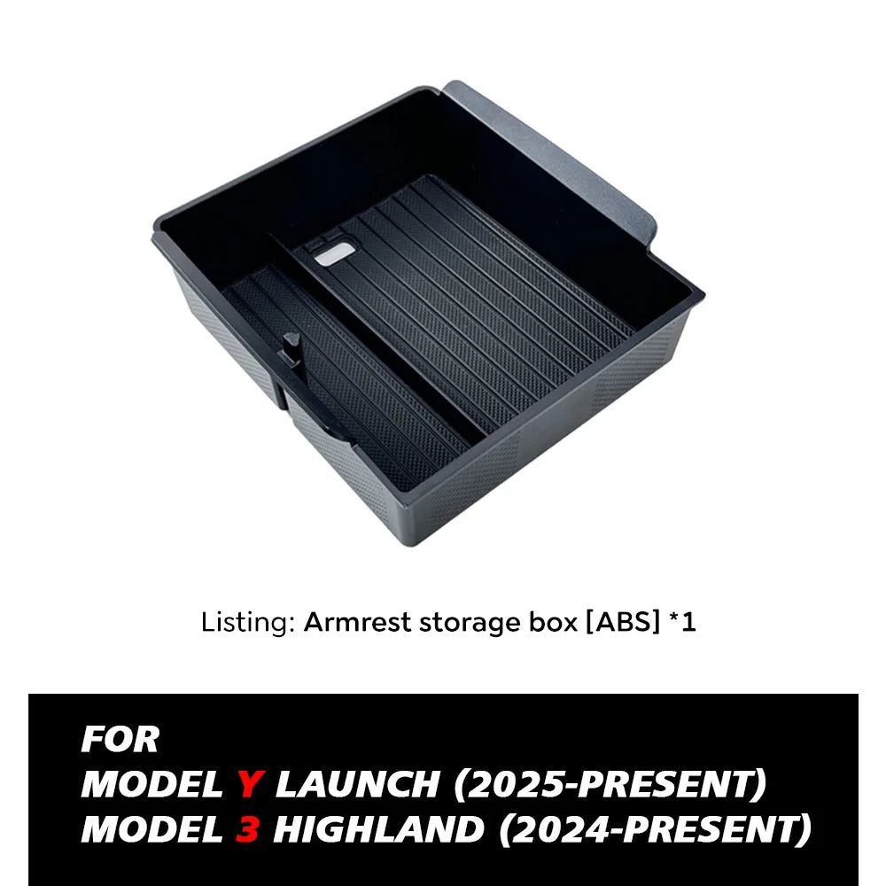 TEKSY For Tesla New Model Y 2025 Launch Juniper Teslajuniper ABS with Silicone Non-slip Mat Console & Armrest Storage Box Upper