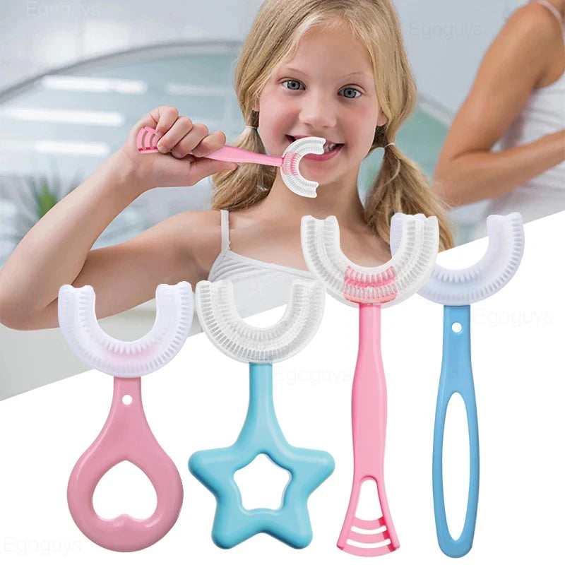 Children U-Shape Toothbrush 360-Degree Oral Cleaning Kids Tooth Brush Soft Million Nano Bristle Silicone Baby Finger Teether